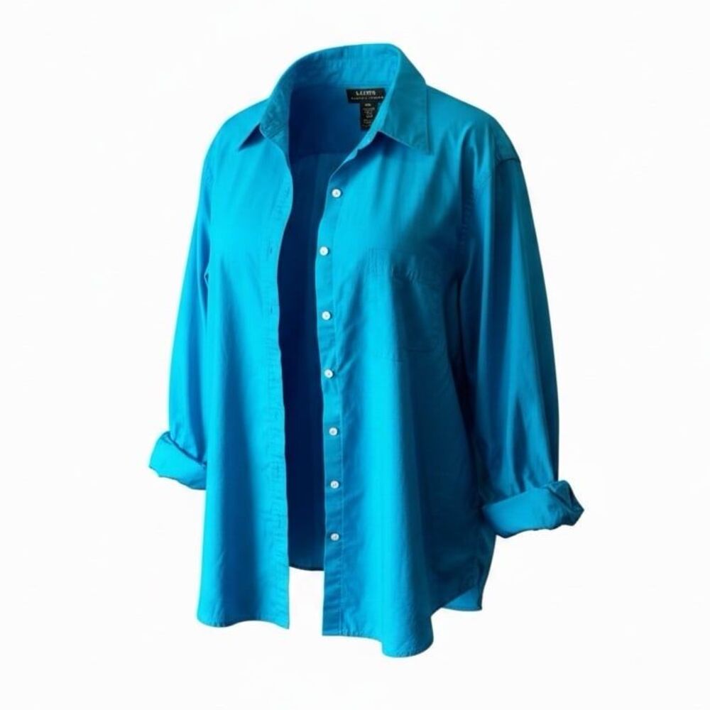 Ralph Lauren Women’s 2X Turquoise Button Front Shirt Plus Size Cotton Top